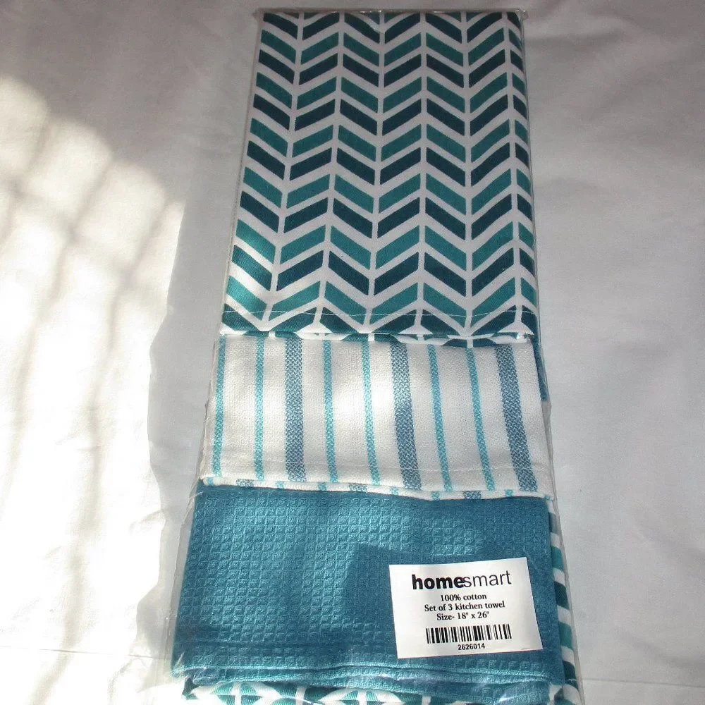 Kitchen Towels Set of 3 Cotton Blue